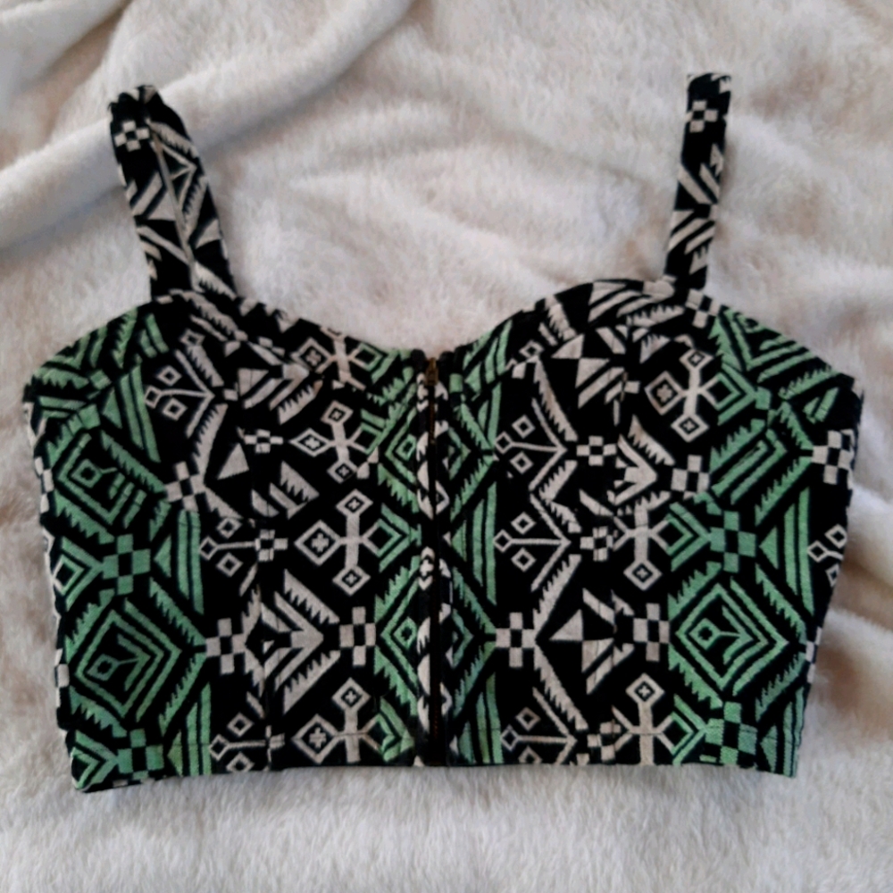 Aztec Tapestry zip crop top small